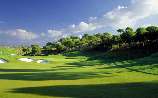 Green golf course hill trees free wallpaper for desktop - medium preview image