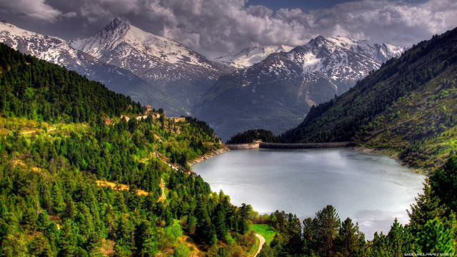 Lake mountains trees cloudy sky #37 free wallpaper for desktop - medium preview image