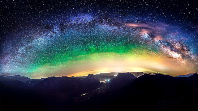 Milky way mountain top rainbow free wallpaper for desktop - medium preview image