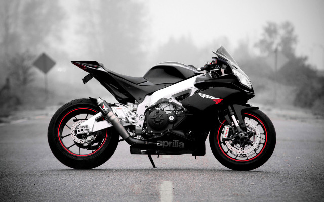 Motorcycle parked road foggy day free wallpaper for desktop - medium preview image