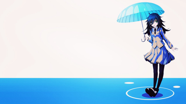 Woman blue umbrella standing water free wallpaper for desktop - medium preview image