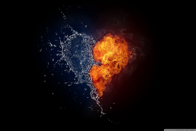 Fire water heart black background #2 free wallpaper for desktop - medium preview image