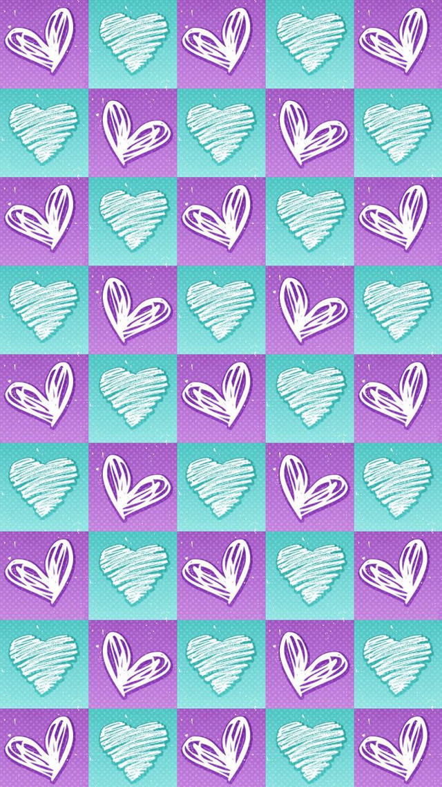 Checkered hearts purple blue background free wallpaper for mobile - medium preview image