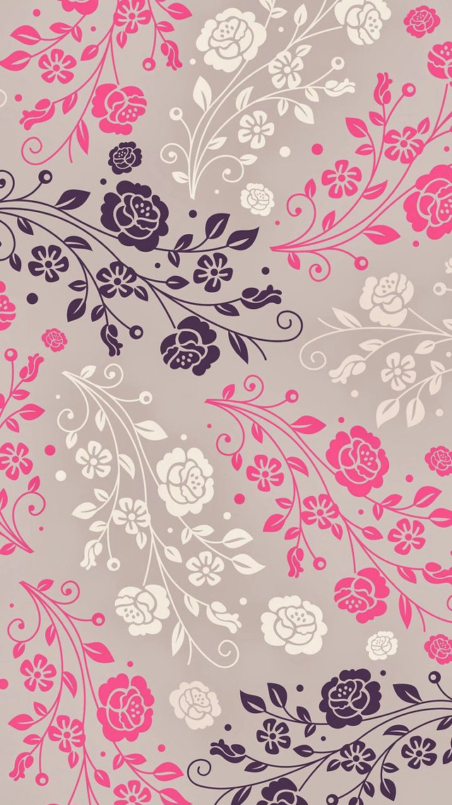 Pink blue flowered wallpaper white free wallpaper for mobile - medium preview image