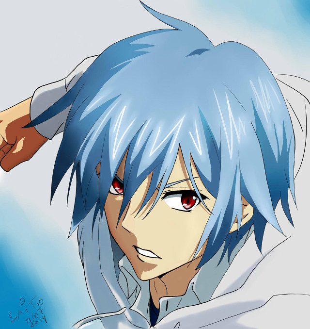 Blue hair red eyes white free wallpaper for tablet - medium preview image
