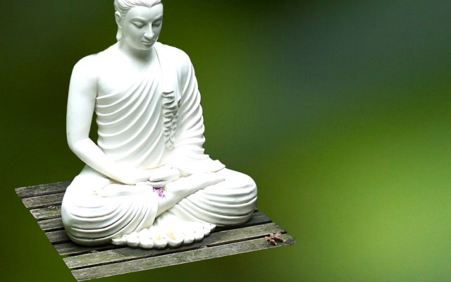 White buddha statue green background free wallpaper for desktop - medium preview image