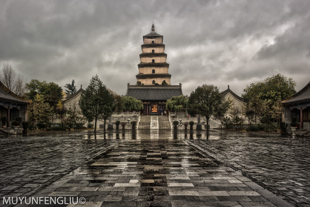 Pagoda clocktower cloudy checkered floor free wallpaper for desktop - medium preview image