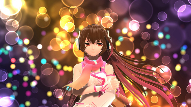 Girl long hair headphones colorful free wallpaper for desktop - medium preview image