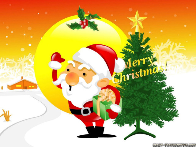 Santa christmas tree snow merry free wallpaper for desktop - medium preview image