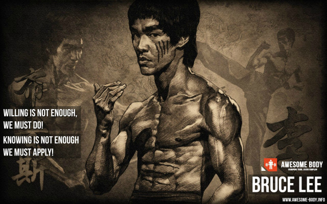 Bruce lee muscular poster parody free wallpaper for desktop - medium preview image