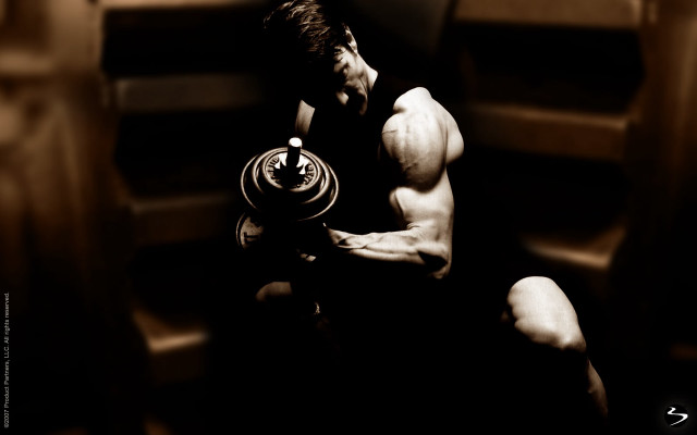 Man bench dumbbell barbell sitting free wallpaper for desktop - medium preview image