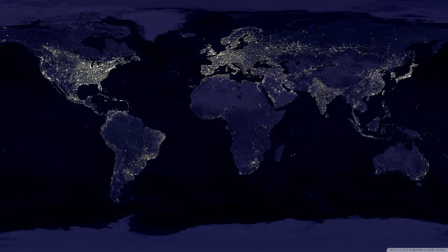 World map night lights oceans free wallpaper for desktop - medium preview image