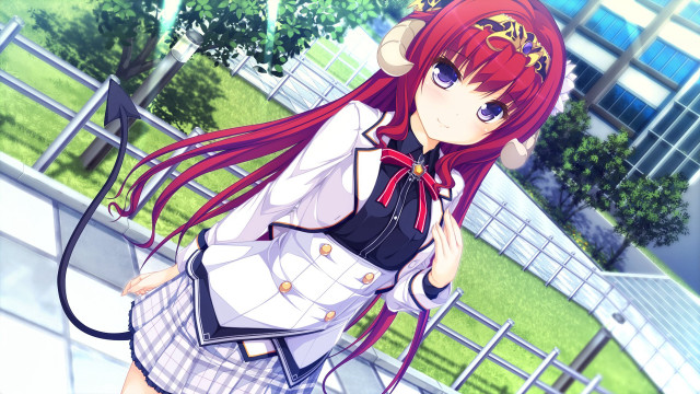 Red haired girl school uniform free wallpaper for desktop - medium preview image