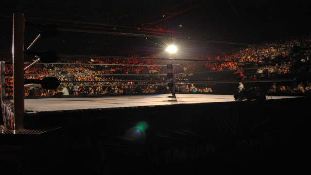 Man wrestling ring night crowd free wallpaper for desktop - medium preview image