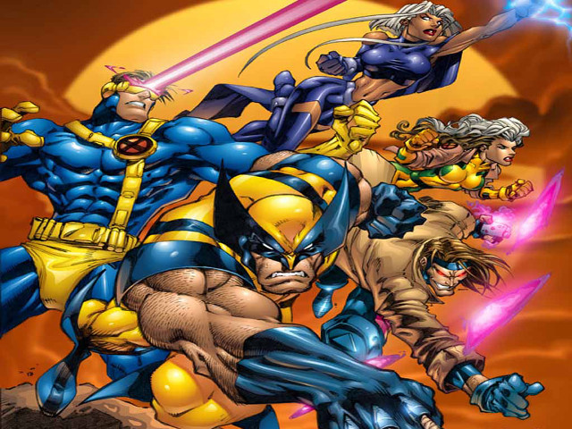 Superheroes fighting giant rock moon free wallpaper for desktop - medium preview image