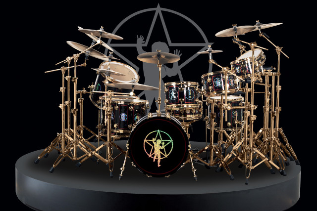 Drum set person pentagram symbol free wallpaper for desktop - medium preview image