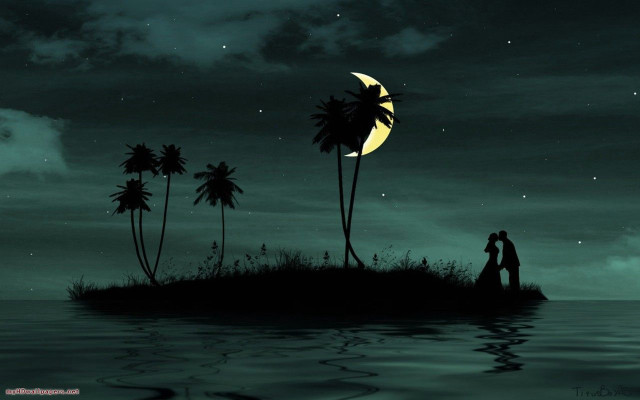 Full moon tropical island romantic free wallpaper for desktop - medium preview image