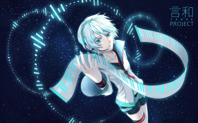 Anime whitehair blueeyes clock holography free wallpaper for desktop - medium preview image