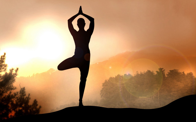 Yoga sunset trees mountain woman free wallpaper for desktop - medium preview image