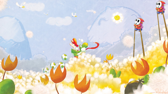Cartoon person flying field flowers free wallpaper for desktop - medium preview image