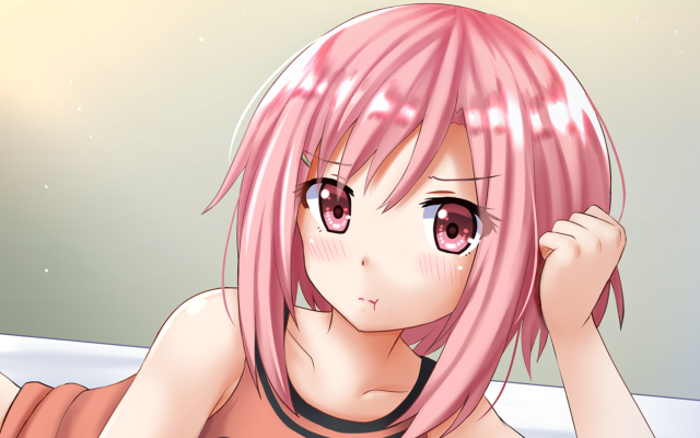 Girl pink hair bed hand free wallpaper for desktop - medium preview image