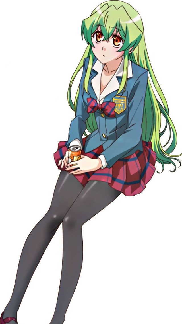 Girl green hair blue shirt free wallpaper for mobile - medium preview image