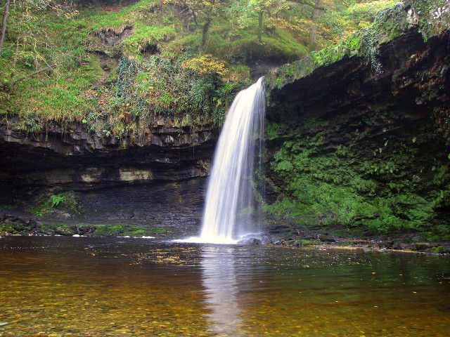 Waterfall cascading forest green foliage free wallpaper for desktop - medium preview image