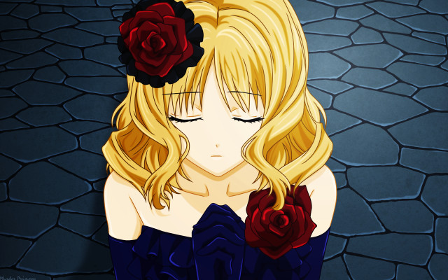 Blonde woman flower in her free wallpaper for desktop - medium preview image