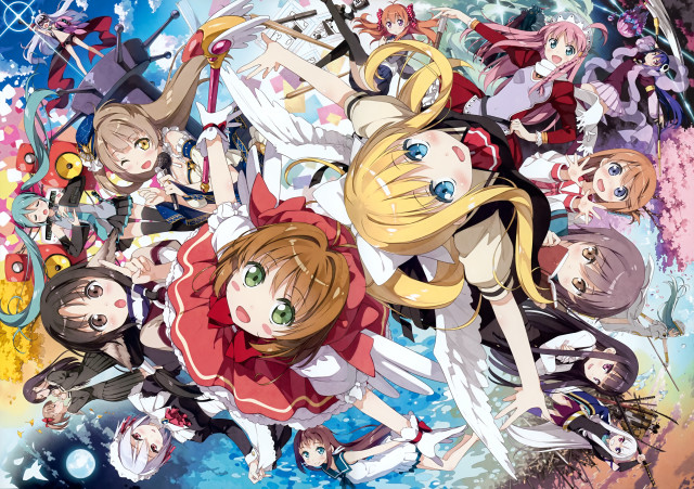 Anime characters background group illustration free wallpaper for desktop - medium preview image