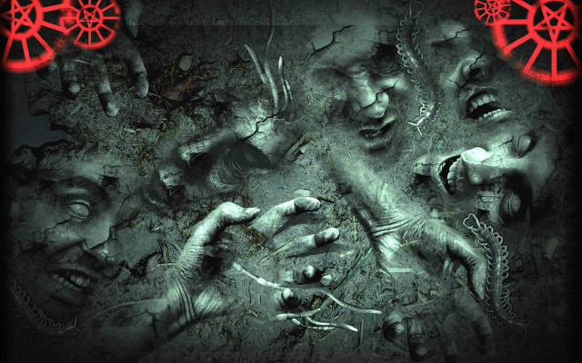 Reaching hands red lights black free wallpaper for desktop - medium preview image