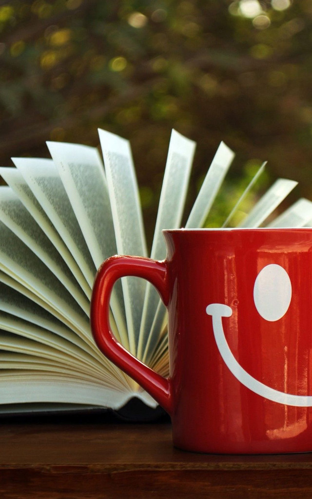 Red coffee mug smiley open free wallpaper for mobile - medium preview image