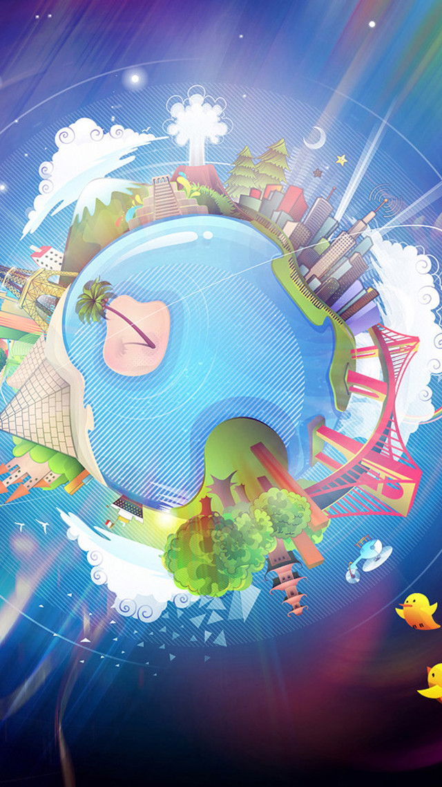 Cartoon sleeping globe city duck free wallpaper for mobile - medium preview image