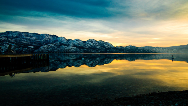 Lake mountains person dock bird free wallpaper for desktop - medium preview image