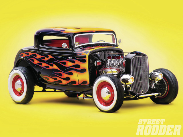 Hot rod flames yellow background free wallpaper for desktop - medium preview image