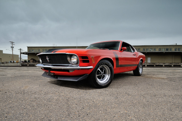 Red mustang parking lot cloudy free wallpaper for desktop - medium preview image