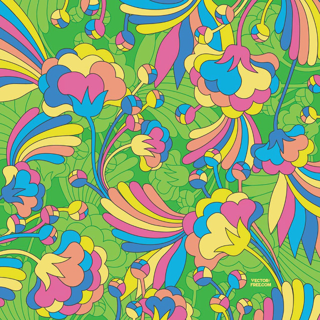 Psychedelic floral pattern green blue free wallpaper for tablet - medium preview image