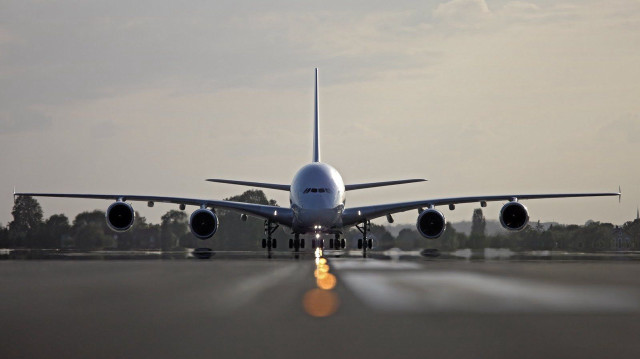 Jetliner airport runway sunset dawn free wallpaper for desktop - medium preview image