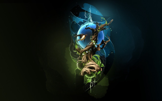 Stylized tree blue green background #2 free wallpaper for desktop - medium preview image