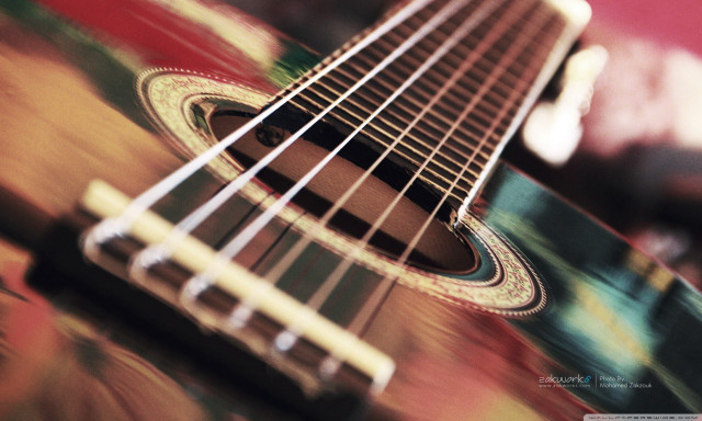Guitar strings closeup blurry background free wallpaper for desktop - medium preview image