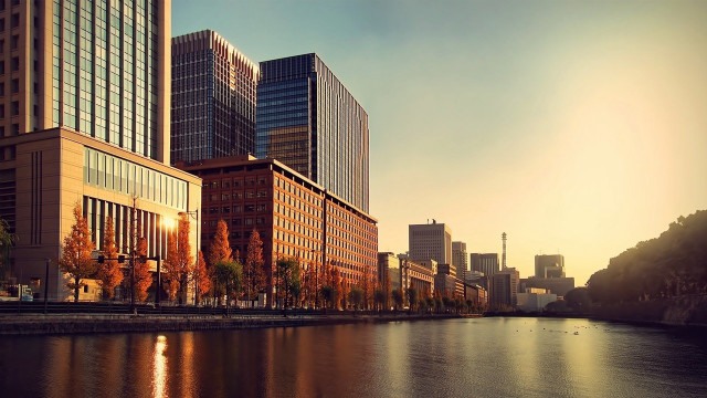 River city tall buildings trees free wallpaper for desktop - medium preview image