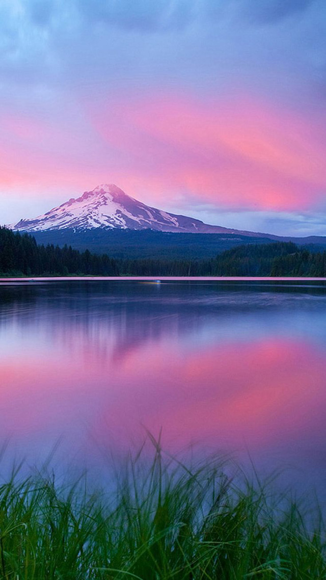 Mountain lake pink sky neo free wallpaper for mobile - medium preview image
