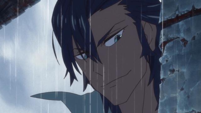 Man blue hair sword rain free wallpaper for desktop - medium preview image