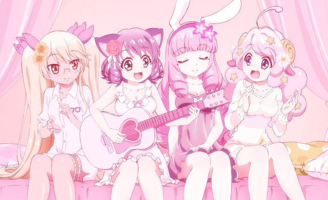 Girls bed guitar cat group free wallpaper for desktop - medium preview image
