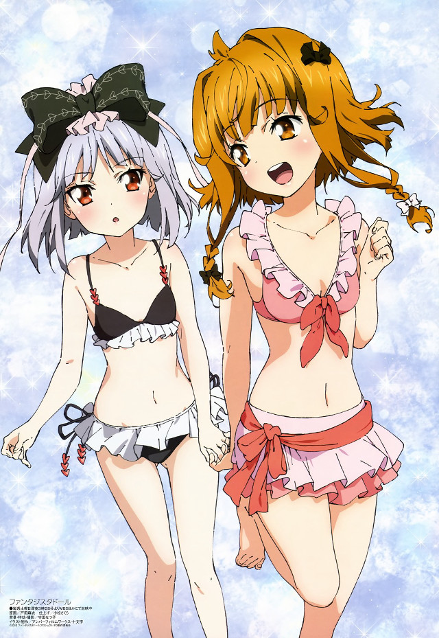 Two anime girls snow bathing free wallpaper for mobile - medium preview image