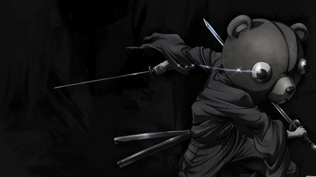 Panda swords black background white free wallpaper for desktop - medium preview image