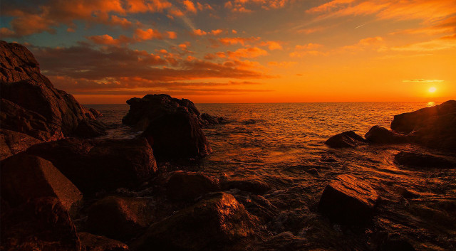 Sunset ocean rocks water orange #6 free wallpaper for desktop - medium preview image