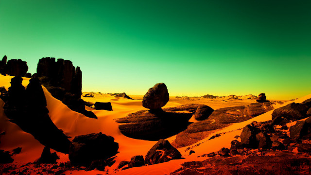 Desert landscape sunset dawn green free wallpaper for desktop - medium preview image