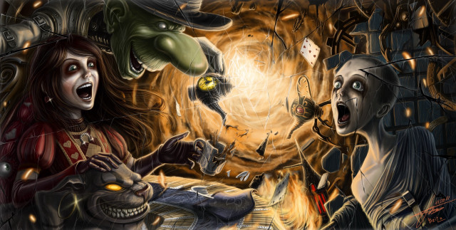 Woman man room fire monster free wallpaper for desktop - medium preview image