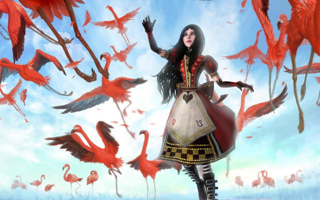 Woman dress birds flying sky free wallpaper for desktop - medium preview image