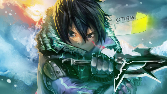 Anime character gun sky yellow free wallpaper for desktop - medium preview image